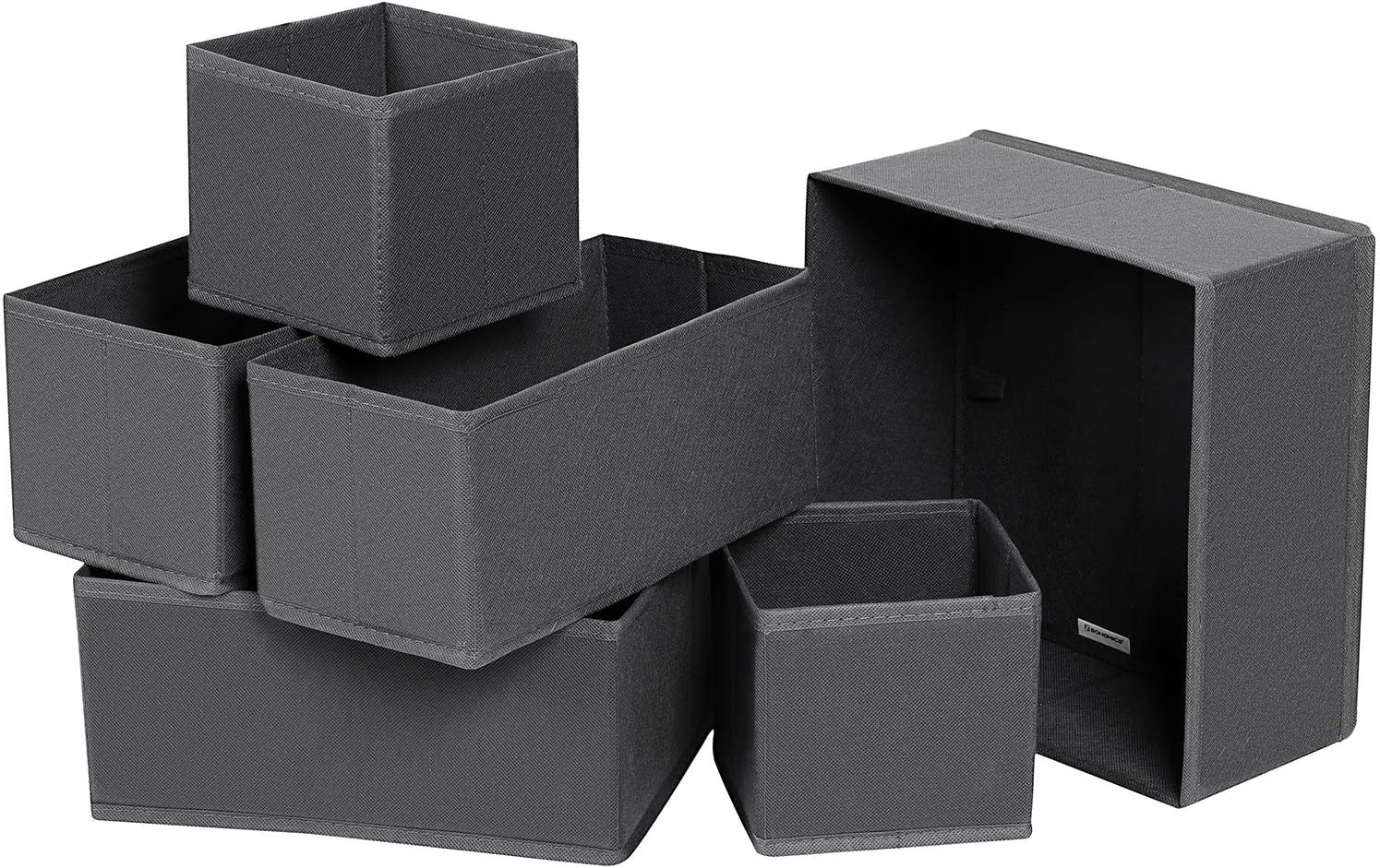 SONGMICS Drawer Organisers, Dresser Dividers, Set of 6, Foldable Fabric Storage Boxes for Socks Underwear, Bras, Ties