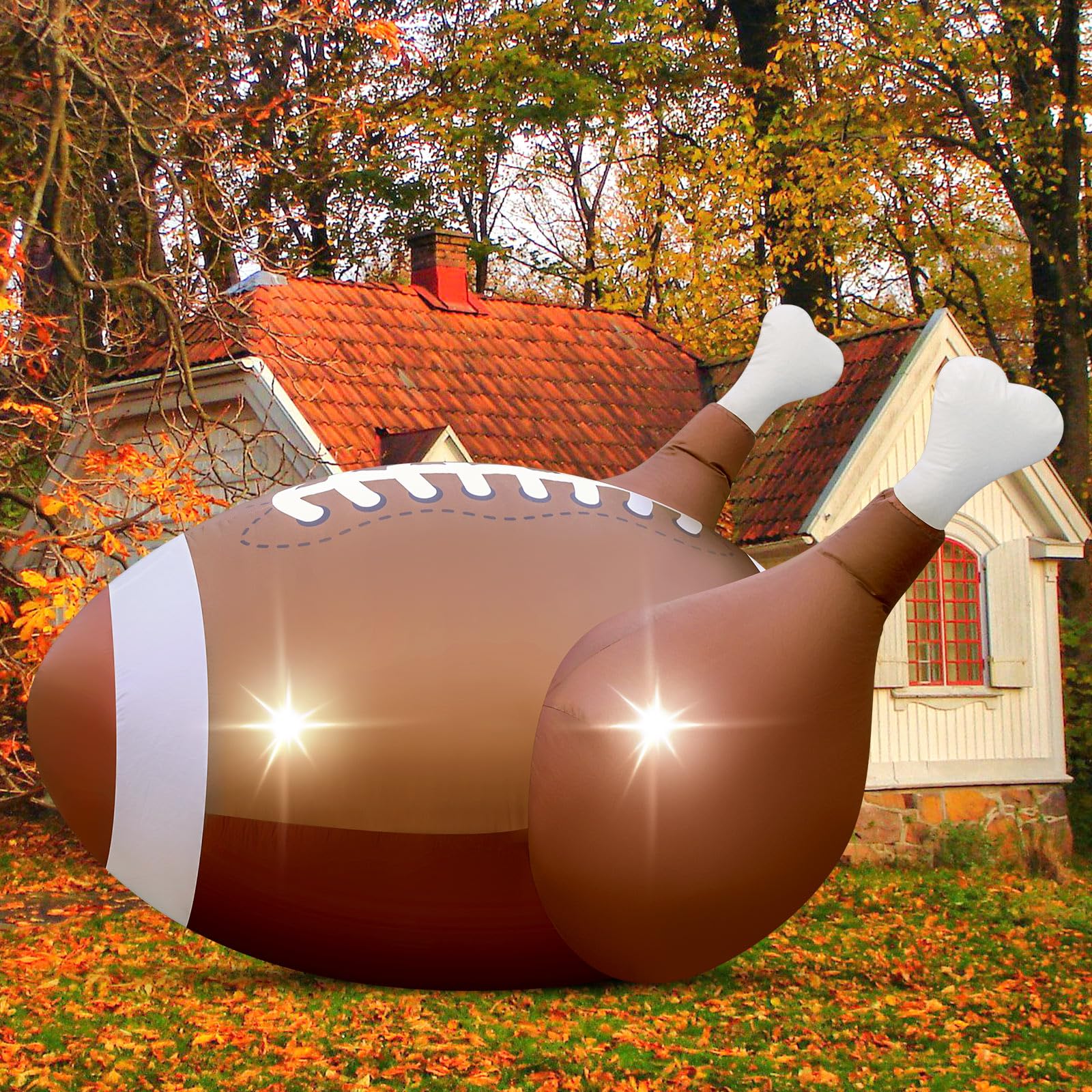 Photo 1 of 5FT Thanksgiving Inflatable Football Turkey Outdoor Decoration Blow Up Turkey with Built-in 2 LED Lights for Outdoor Garden Lawn Yard Home Sport Party Decor