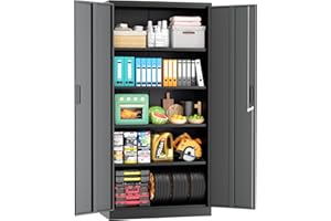 Superday Metal Storage Cabinet, 72" Garage Storage Cabinets with Lock, Black Metal Cabinet with 2 Doors and 4 Adjustable Shelves for Home Office, Classroom, File, Easy Assemble