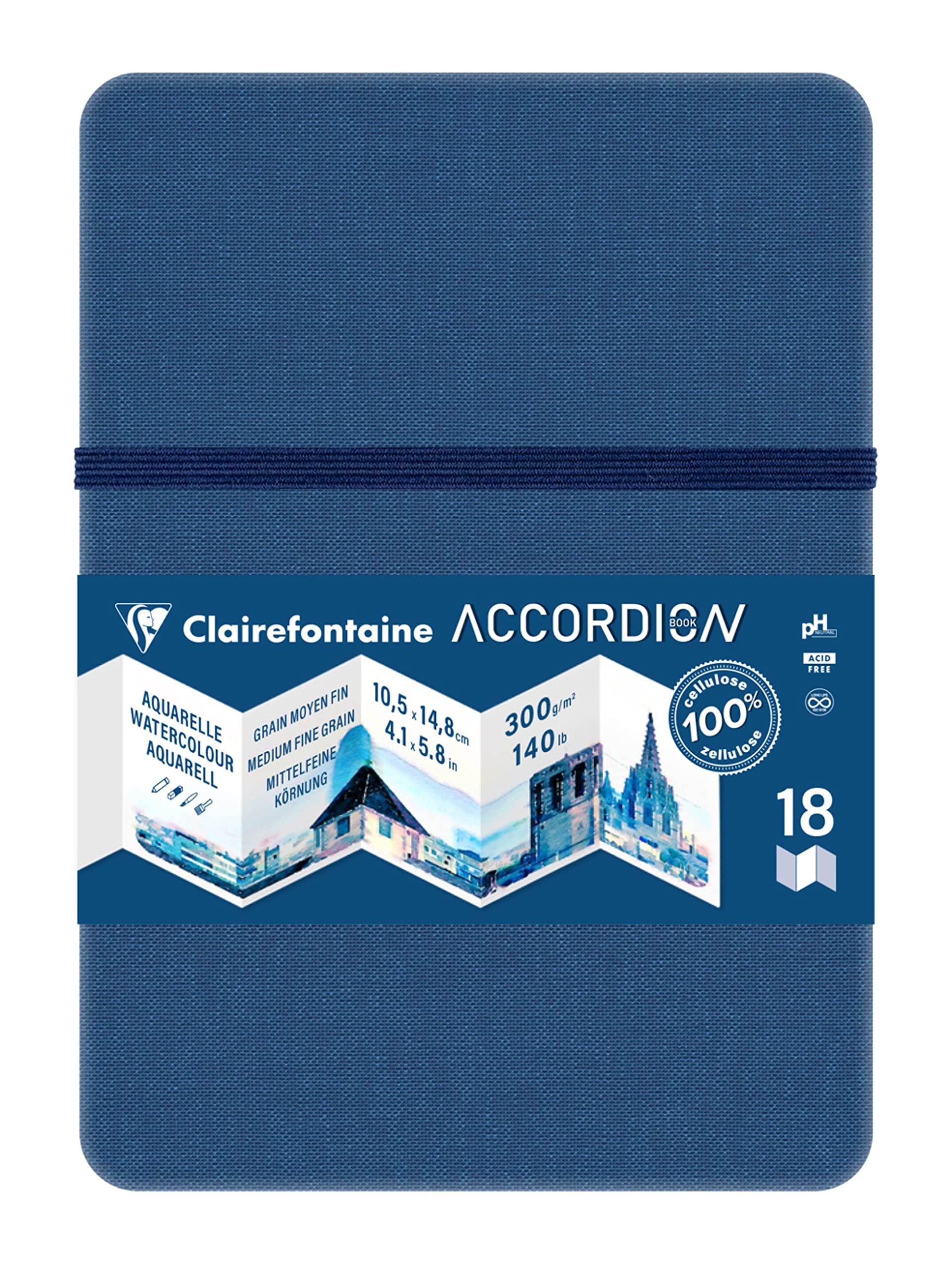 Clairefontaine 975967C - Accordion Travel Journal - 12 Pages of Medium-Grain White Watercolour Paper A6 10.5x14.8 cm 300g - Ideal for Globetrotting Artists