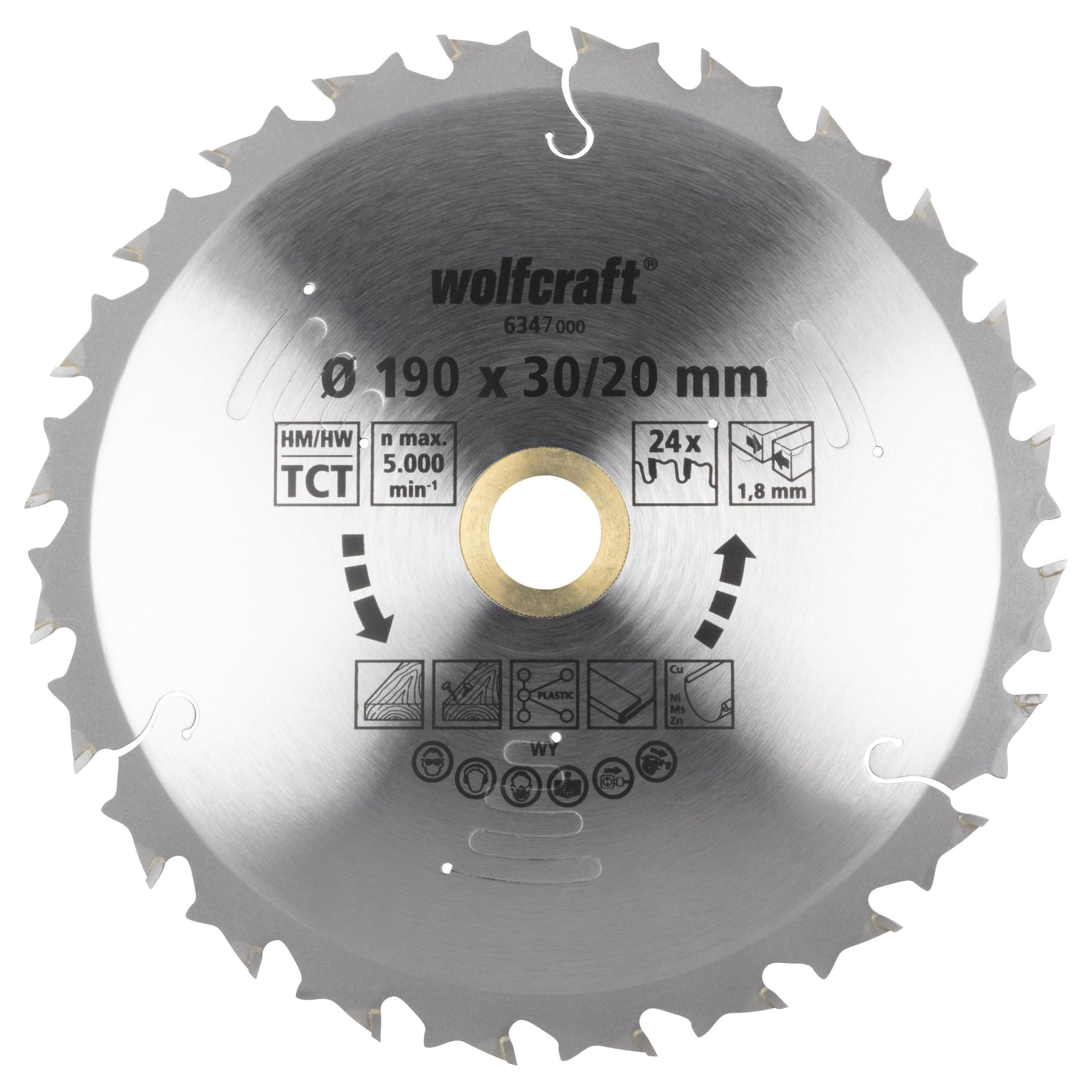 wolfcraft Circular Saw Blade for Cordless Circular Hand Saws, purple series, Ø 190 mm I 6347000 I Fast, medium-coarse cuts