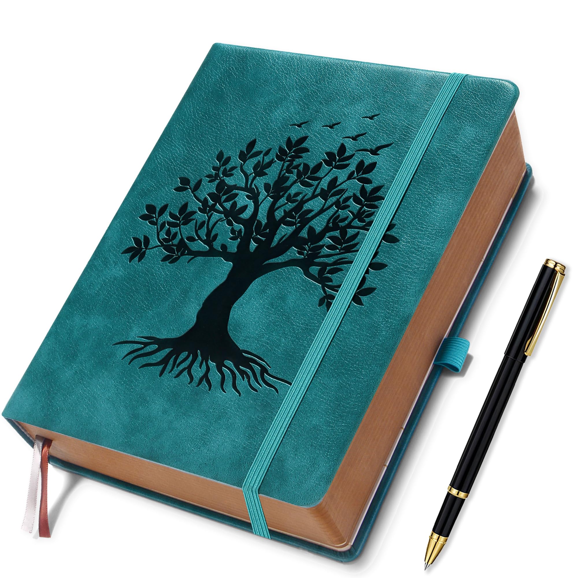 ZXHQ A5 360 Pages Lined Journal Notebooks with Pen, Journals for Women Men Writing Notebook, Tree of Life Design, Fine Inner Pocket - SeaGreen — image 1