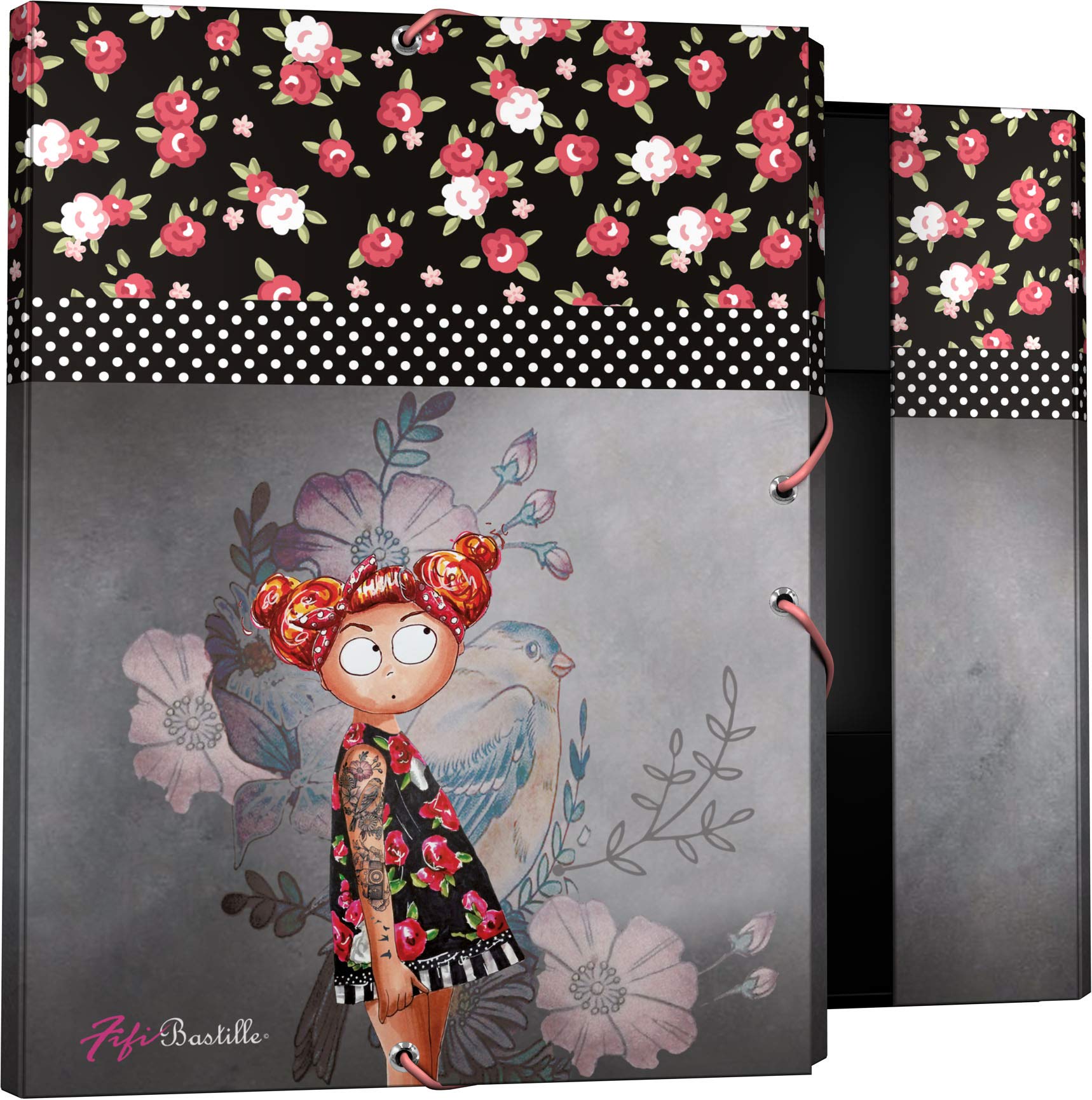 Grafoplás 82401943 Fiffi Bastille Collection Folder with Elastics and Flaps, Model Tatoo, Folio