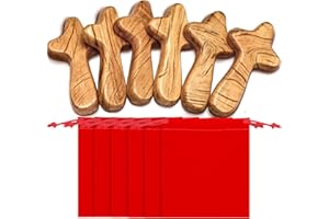 WILLBOND 6 Sets Wooden Cross Small Hand Held Pine Prayer Pocket Cross 4.1 Inches with Velvet Bag Portable Holding Wood Pocket