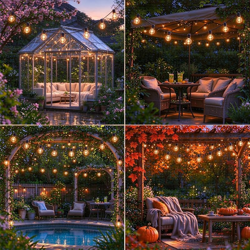 Lichterkette Led Außen Outdoor Strom: 13M Aussen Beleuchtung G40 Plastik Birnen Glühbirnen Balkon Pavillon Lichterketten Wetterfest Gartenbeleuchtung für Garden, Patio, Weddings, Parties — Foto 8 von 8