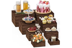 VANITURE 8 PCS Wooden Buffet Risers, Rustic Wood Cake Cupcake Stands, Square Food Risers for Buffet Table, Catering Dessert Table Display Set, Stackable Wooden Crates for Party, Decor, Wedding, Birthday