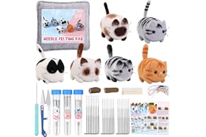 UOOU Needle Felting Beginners Kit with Box,Needles Felting Supplies with 24Pcs Felting Needles,Felting Pad,Wool Roving,DIY Needle Felting Cat Dolls