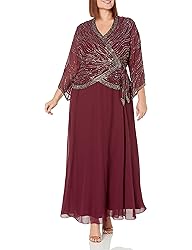 J Kara Women's Long 3/4 Sleeve V-Neck Beaded Faux