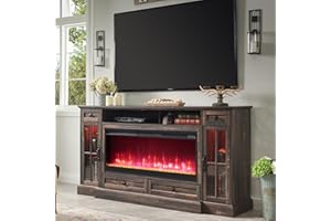 OKD Fireplace TV Stand for 80 Inch TV, Farmhouse Entertainment Center with 42" Fireplace & LED Lights, Modern Media Console Table with Storage Drawers & Cabinets for Living Room, Dark Rustic Oak