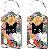 2 Pcs Luggage Tags for Suitcases, PU Leather Cruise Ship Luggage Tags with Privacy Cover Label Address Card and Durable Metal Ring Suitable for Men Women Handbags Backpacks,Flower Bushes and Cats