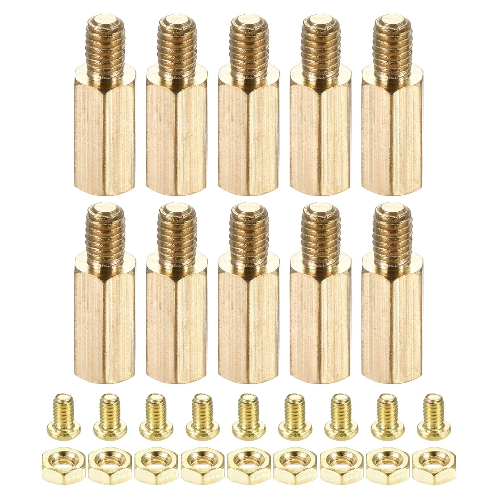 YOKIVE 10 Sets Brass Hex Threaded Spacer Screw Nut Kit, Spacer with Female-Male Thread | Raising The PCB Board, Great for Electronics Industries(M4 12+6mm)