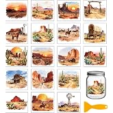 GLOBLELAND 18 Sheets Western Desert Transfer Sticker 3.9x3.6 inch | Retro Cowboy CactusDecal Stickers Sunset Rub on Transfers for Crafts Cup Bottle Vase Glass Mason Jars Wood