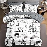 WeCozy Full Size Comforter Set with Pillowcase & Sham, Cowboy Cow Farm 7 Pcs Bedding for Kids and Adults, Horse Vintage Western Bed in a Bag with Flat Fitted Sheet