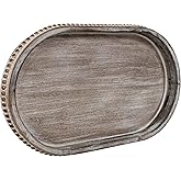 MAONAME Wood Serving Tray, Farmhouse Wooden Tray for Coffee Table, Oval Beaded Trays, Vintage Brown Decorative Trays for Living Room, Kitchen, 15" X 9" X 1.2"