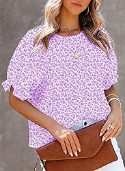Dokotoo Womens Tops Cute Floral Print Round Neck