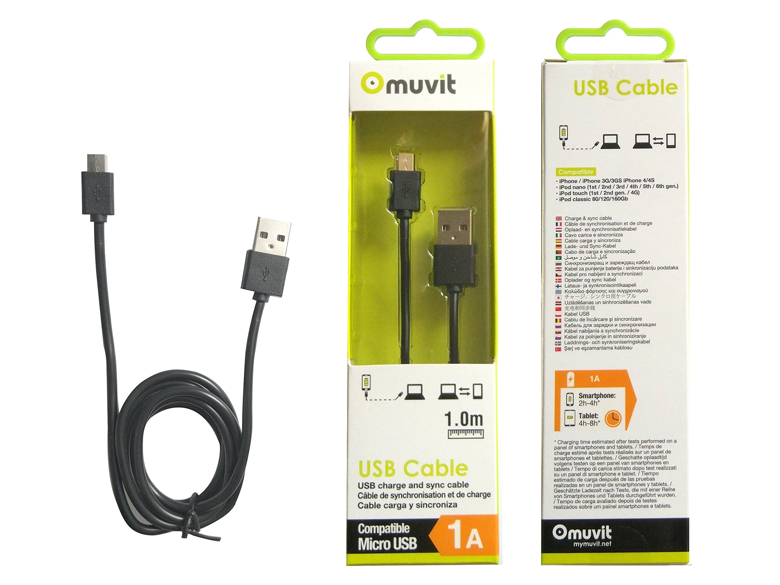 Muvit SPRING CABLE ROND CHARGE & SYNCHRO 1A MICRO-USB 1M NOIR