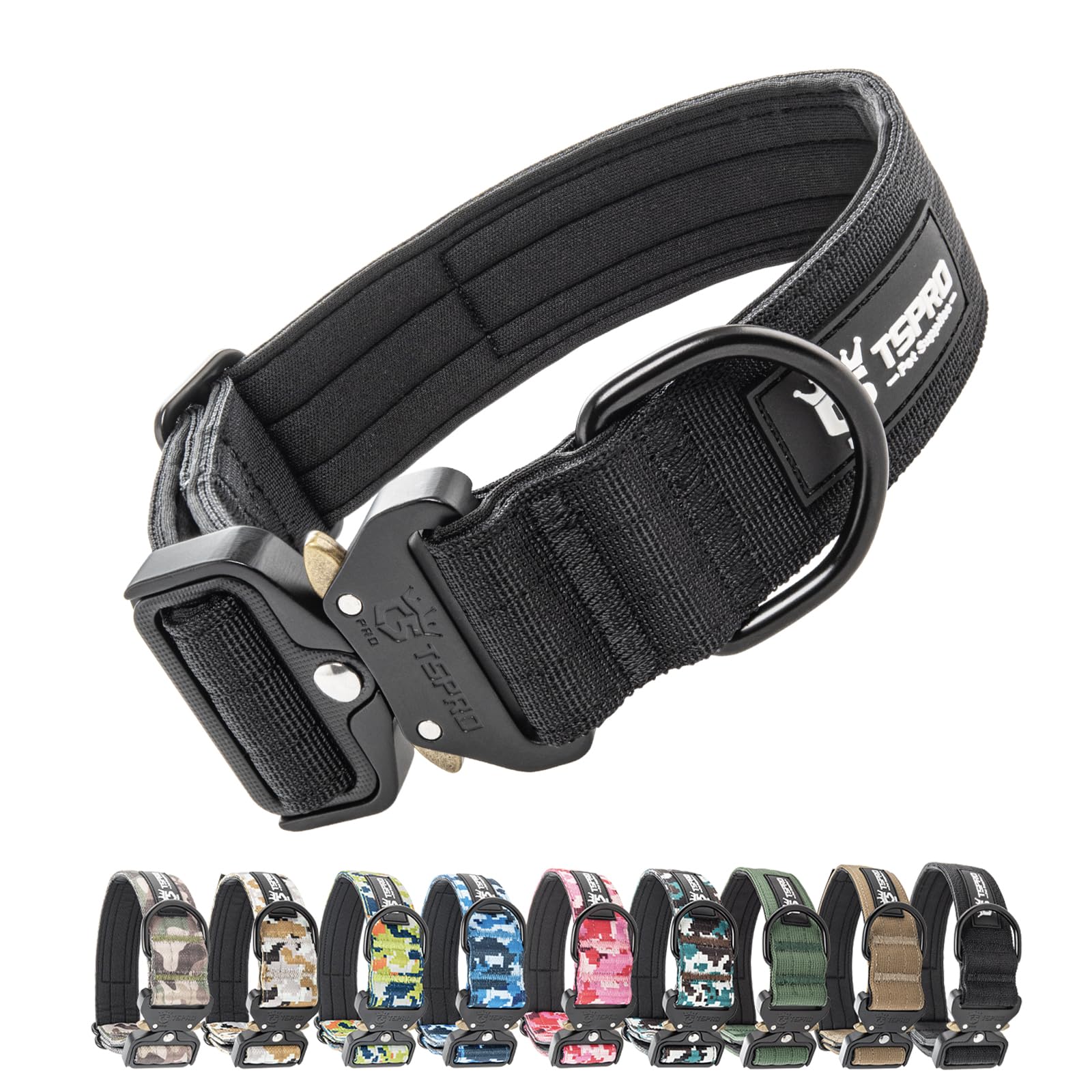 TSPRO Tactical Premium Dog Collar with Patch & Heavy Duty Quick Release Metal Buckle, Adjustable Thick Strong Collar for Medium Large Dogs (Black, M) — image 1