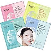 DERMAL Korean Overnight Hydrogel Face Mask Variety Pack, 4 Count Set | One each: Collagen, Hyaluronic Acid, salmon PDRN &amp; Vitamin; 34g color-changing jelly turns clear for glass skin