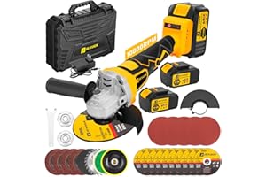 JEXUGK 5" Cordless Angle Grinder Kit, 21V 2 x 4.0Ah Batteries Grinders, 10000RPM Brushless Electric Metal Grinder w/ 10x5" Cutting Wheels, Ergonomic Button Position for Reducing Hand Pressur