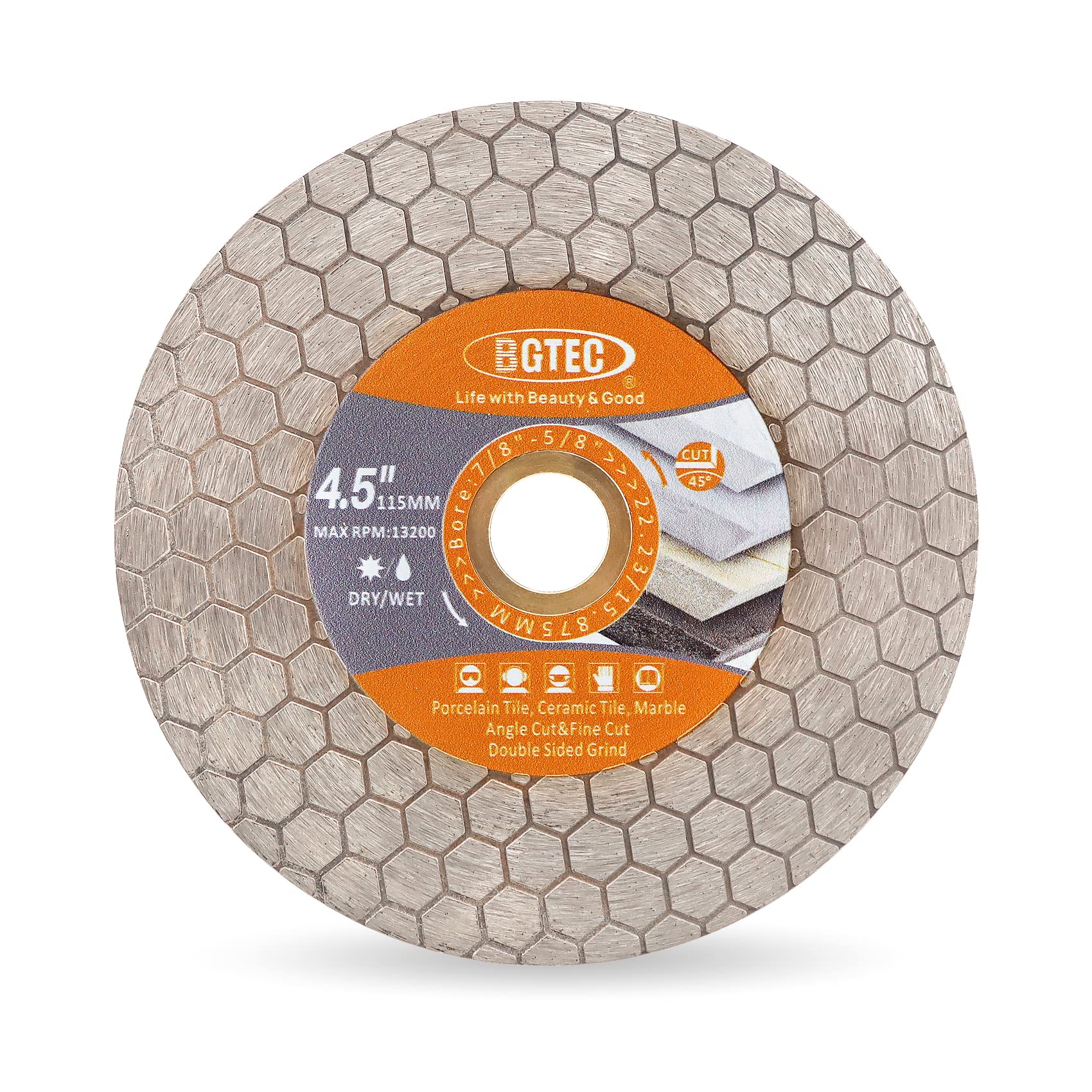 BGTEC Diamond Saw Blades, 115mm Cut-off Wheel for Ceramic Tile, Porcelain Tile, Marble, Artificial Stone, Hexagon Double-sided,4.5 inch — image 1