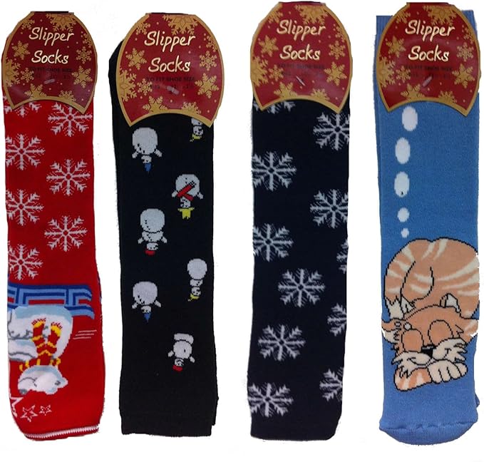 4 Pairs Warm Childrens Novelty Slipper Socks Gripper Sole Size 93.5