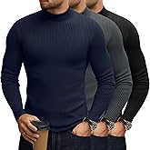 August Alley 3 Pack Men's Mock Turtleneck Sweaters Cotton Long Sleeve Ribbed Pullover Sweater Knit Slim Fit Mock Neck Tshirts