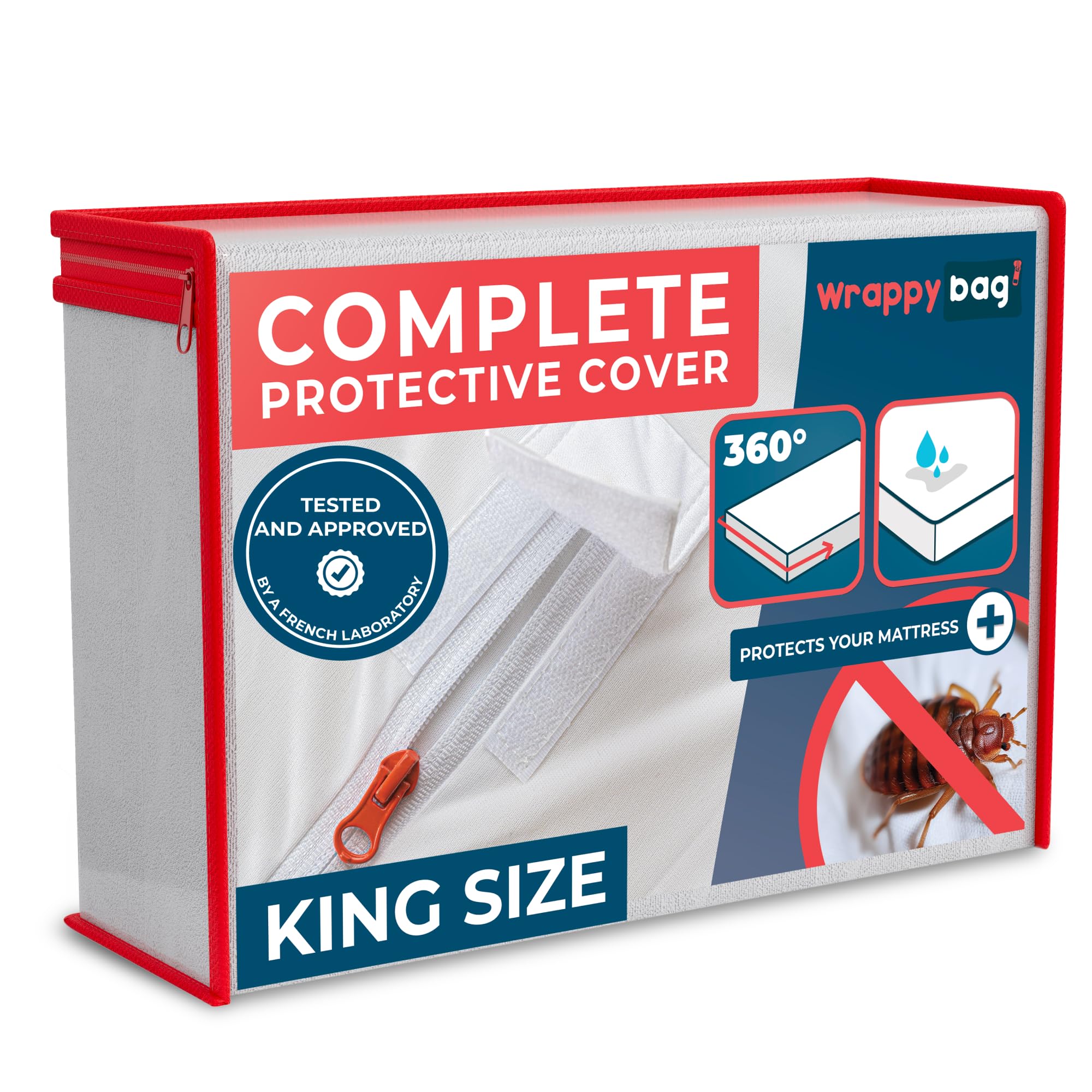WRAPPYBAG Bed Bugs Mattress Protector - Mattress Cover - Zipped Mattress Protector - Waterproof - Cotton Surface - King Size