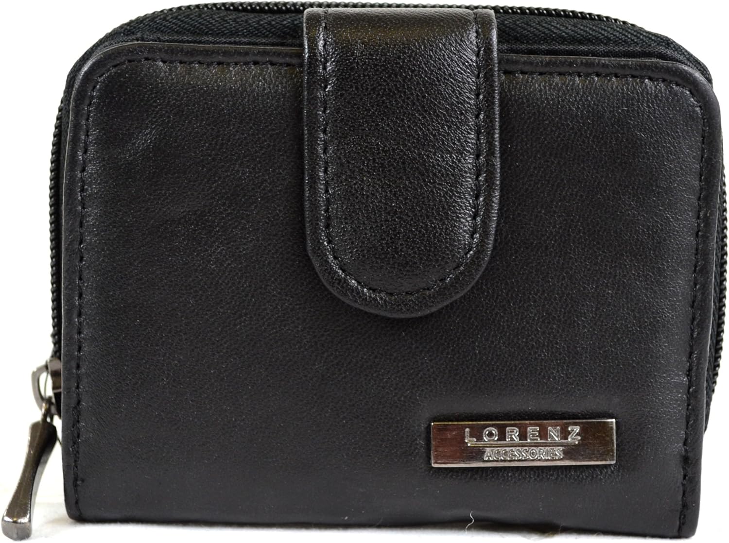 Ladies Super Soft Nappa Leather Bi-Fold Purse with Zip Round Pocket, Black - Image 3