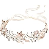 Coucoland Flower Girl Fairy Headpiece - Rose Gold Leaf Girls Toddler Crown Hair Piece Vine Prom Bridal Wedding Accessories Crystal Tiara for Women