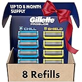 Gillette Mens Razor Blade Refills, 4 ProGlide Chill Cartridges, 4 ProGlide Shield Cartridges, Shields against Skin Irritation, Cools to sooth skin, 8 Count (Pack of 1)