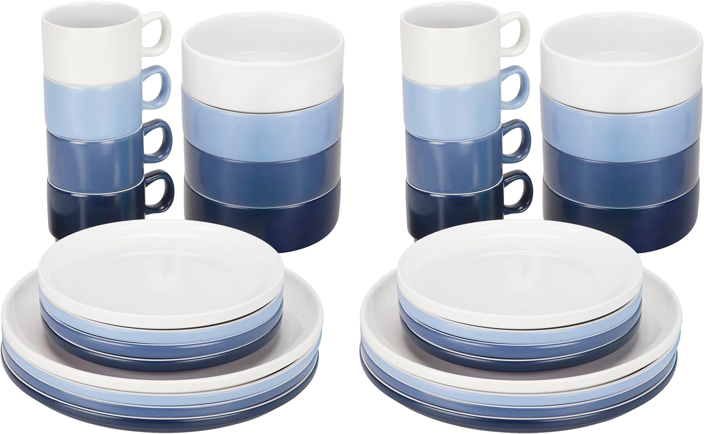 Compact Living Dinnerware - 32 Piece Stackable Dinner Set - 8-Person - Set Including 8 Dinner Plates, 8 Side Plates, 8 Bowls and 8 Mugs