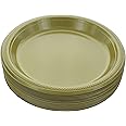 Amcrate Disposable Plastic Plates Gold, 10.4 Inches Plastic Dinner Plates, Strong and Sturdy Disposable Plates for Party, Dinner, Holiday, Picnic, or Travel Party Plates, Pack of 50