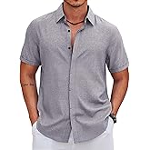 COOFANDY Men's Short Sleeve Button Down Casual Summer Shirts Linen Beach Vacation Shirt