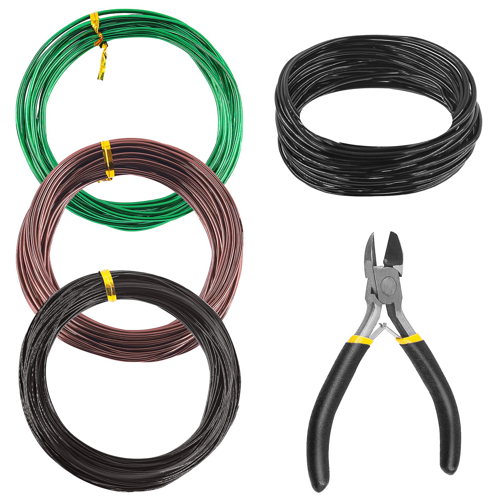 Rustark 5Pcs 3 Colors Bonsai Training Wire with Wire Cutter Kit, Anodized Aluminum Bonsai Wire Tools for Holding Bonsai Plant Branches Small Trunks - 164 Feet 1.0MM 1.5MM 2.0MM 3.0MM