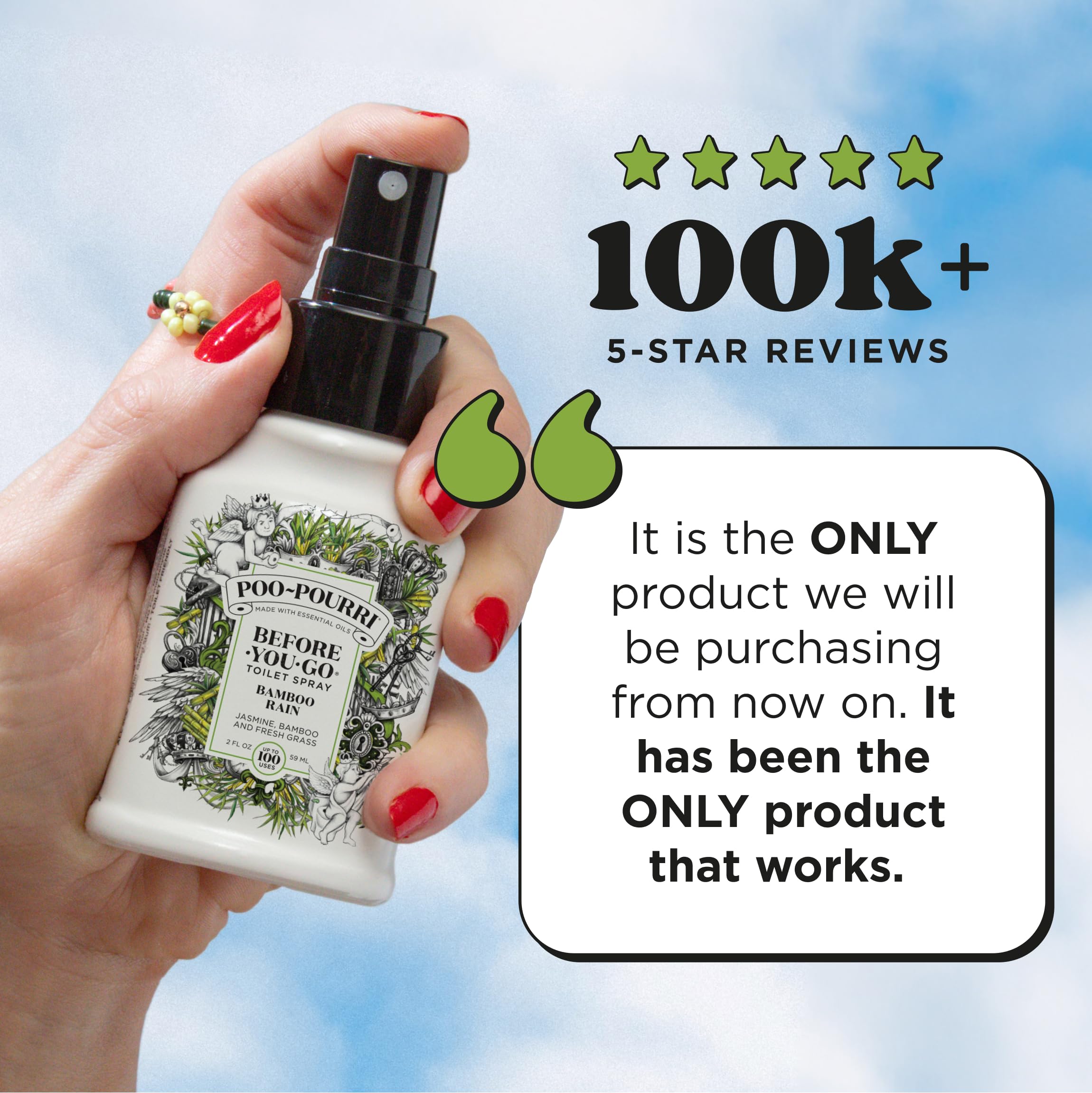Poo-Pourri Before-You-Go Toilet Spray, Bamboo Rain, 2 Fl Oz, Up to 100 Uses, Bathroom Odor Deodorizer with Essential Oils for Home or Work, Travel Essentials, TSA Approved Size, Bamboo & Fresh Grass