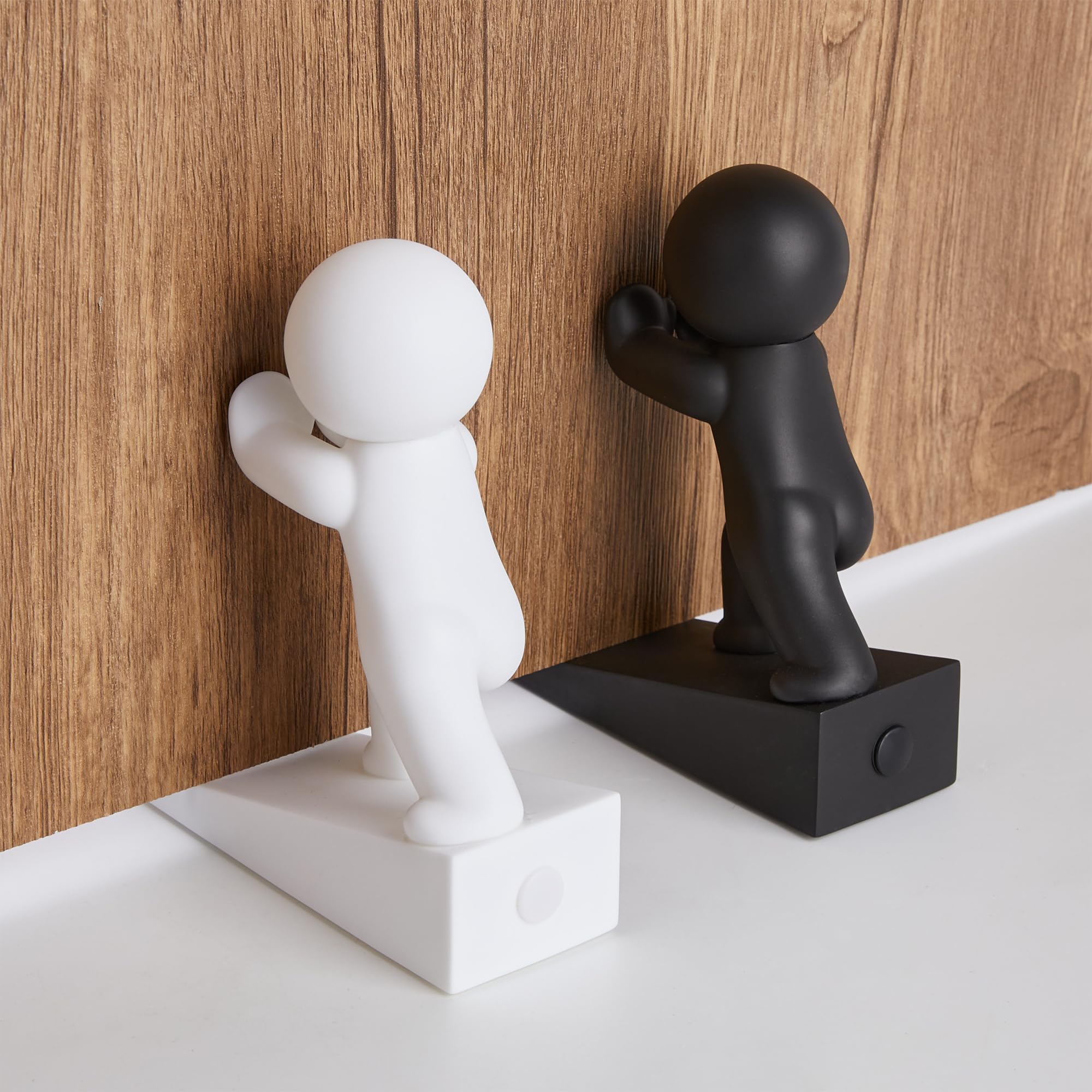 Cute Door Stopper, 2 Pack Buddy Door Stop, Flexible and Effective to Keep Your Door Open (White and Black) — image 1
