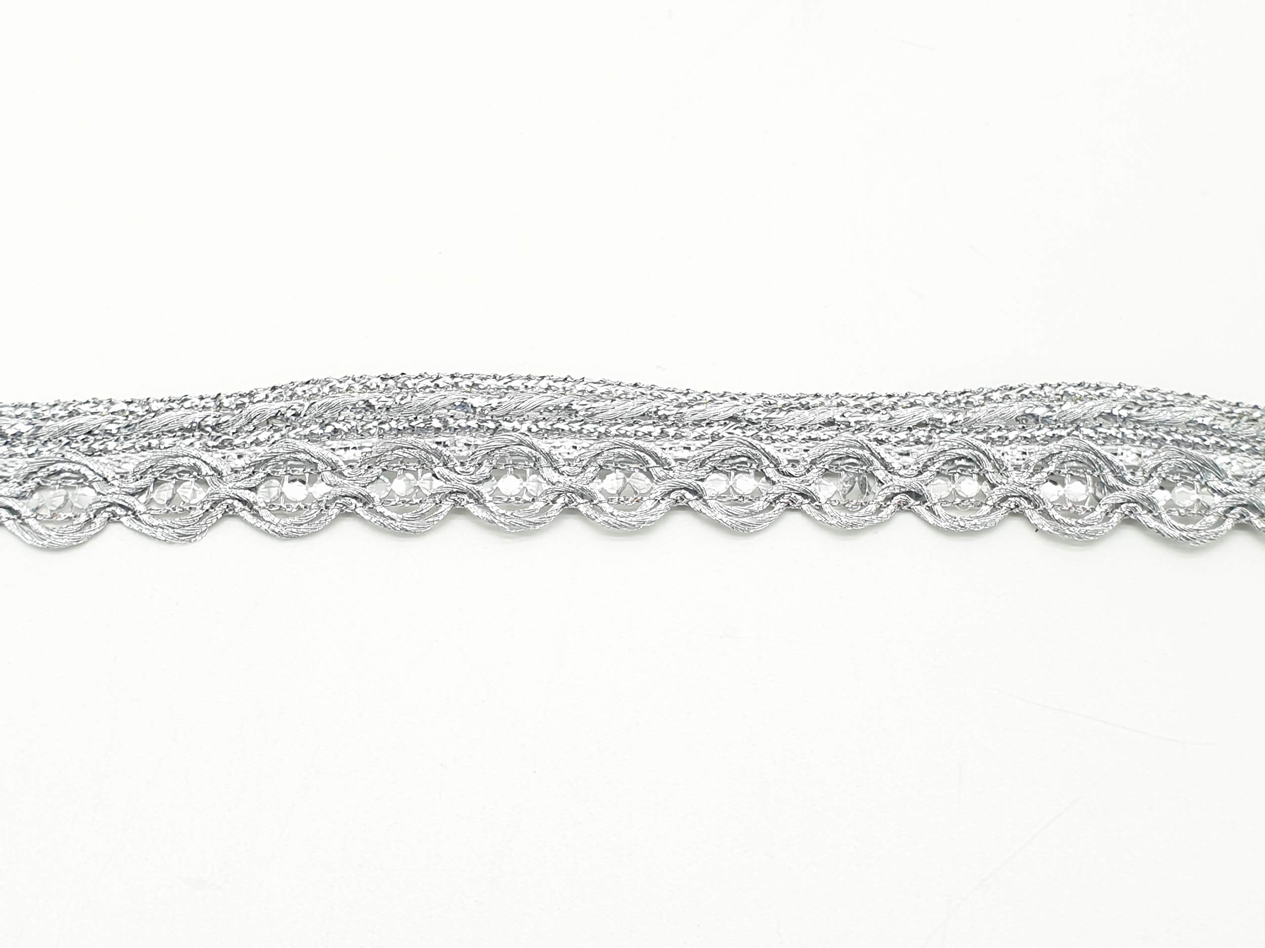 2 Metre Sequin Lace Ribbon Sew-on Available in Gold, Silver and Copper Gold 1.5cm Wide (Silver)