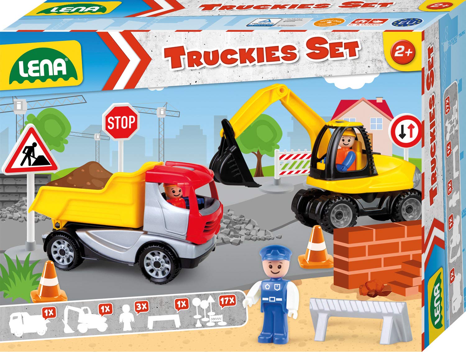 Lena 01631 Truckies Set Construction Site 23 Pieces, Multi-coloured