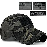 Loneshark Tactical Military Mens Camo Baseball Hat with American Flag Skull Patch Patriotic Operator Camouflage Cap for Women