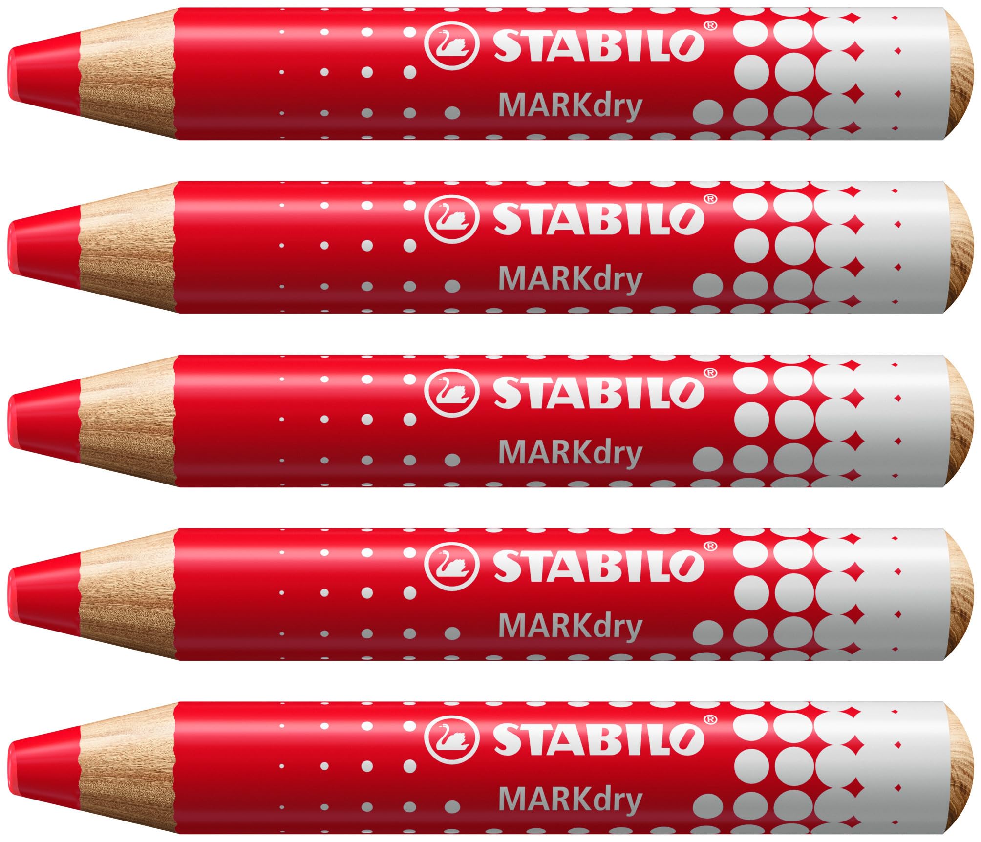 STABILO MARKdry - Whiteboard and Flipchart Marker Pencil - Pack of 5 - Red