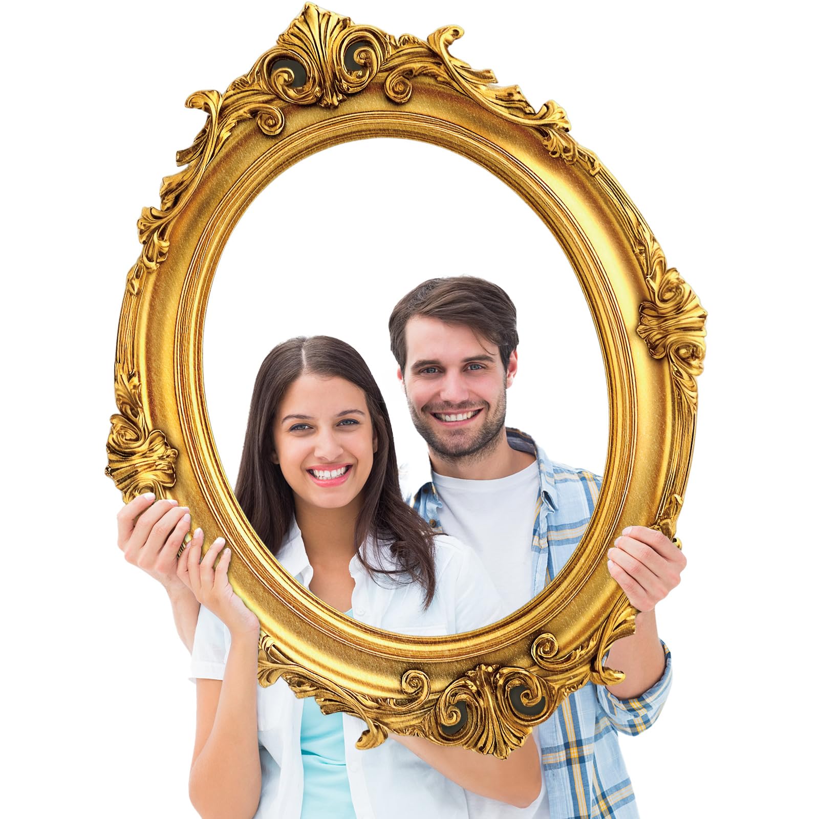 Photo 1 of Large Photo Booth Props 32 x 24 Inch Gold Picture Selfie Frame Vintage Photo Round Frame Creative Friends Party Selfie Props Accessories for Wedding Birthday Bridal Shower Bachelorette Party Supplies