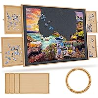 1500 Piece Rotating Jigsaw Felt Puzzle Board with 4 Drawers & Cover, 34.2” X 26" Wooden Felt Puzzle Table, Spining Lazy Susan
