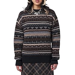 Women Y2K Argyle Striped Pullover Sweater Casual