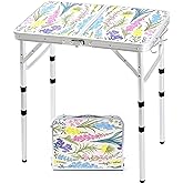 Yriuat Folding Camping Table 2ft Portable Pinic Table Adjustable Height Small Card Table Aluminum Foldable Lightweight with C