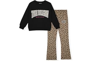 True Religion Girls 2 Piece Legging Sets – Fleece Sweatshirt & Bootcut Leggings Outfit, Glitter Print Design (Sizes 4-14)