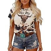 Western Shirts for Women Vintage Cowboy Cowgirl T-Shirts Long Live Cow Skull Graphic Tee Tops Country Rodeo Outfit