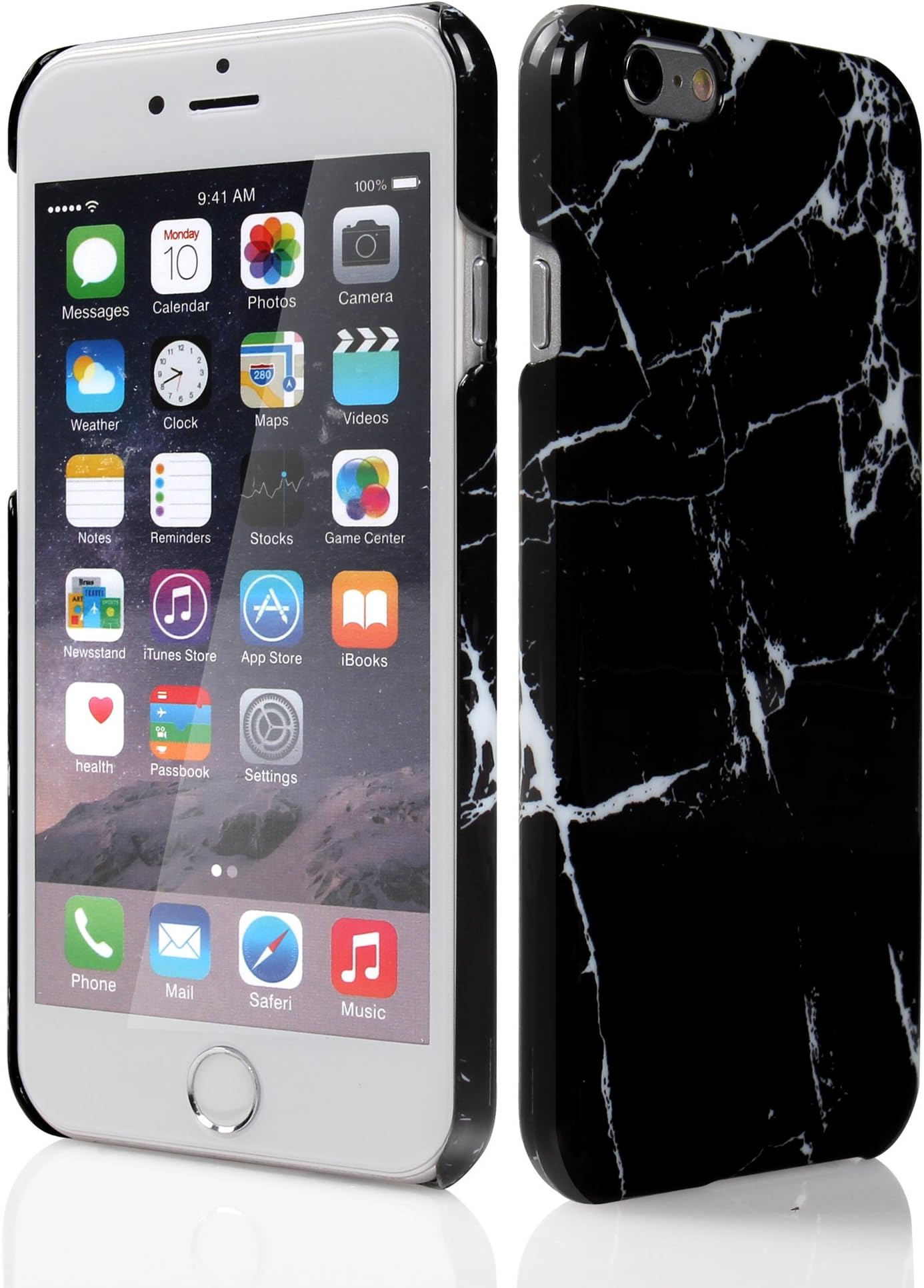 iPhone 6 Case,iDOO [Marble Pattern]Glossy Slim Fit Snap On Protective Hard Shell Back Case for iPhone 6 (4.7 inch Display) - Black