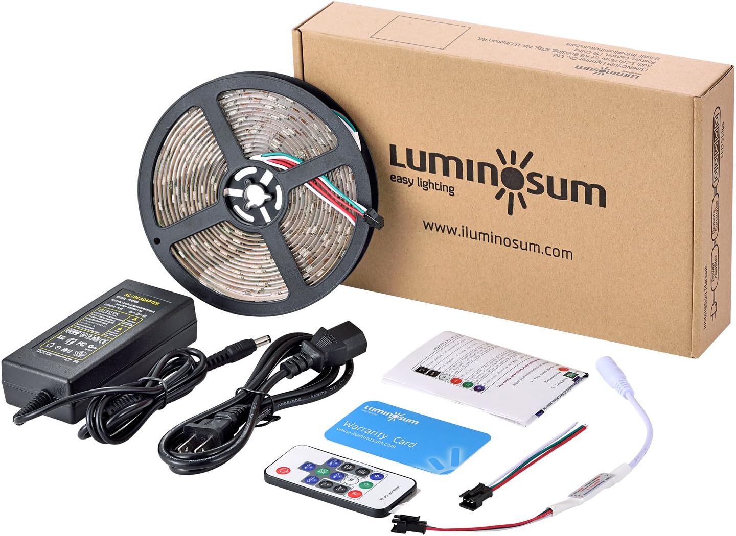 LUMINOSUM WS2812B LED Strips Kit, 16.4ft 150pixels Individually Addressable WS2811 Chip, Waterproof with Dream Color Wireless Controller and DC5V Power Supply