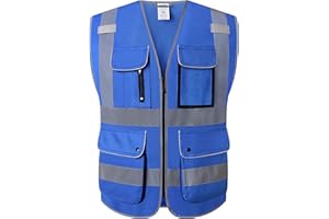 HATAUNKI Class 2 Retro-Reflection Safety Vests 9 Pockets and Front Zipper ANSI/ISEA 107-2015(Blue-3, Large)