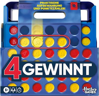 Offizielles Hasbro Games 4 gewinnt Spiel (2025 Edition) | praktische Aufbewahrung, Tragebox, Punktezähler | ab 6 Jahren | 2 Spieler | Familienspiel für Kinder - Deutsche Version